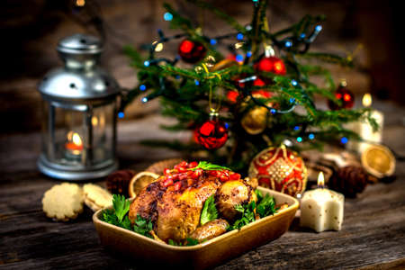 Roasted chicken for Christmas lunchの写真素材