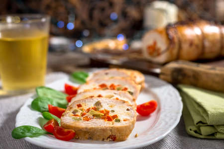 Turkey breast stuffed with  vegetablesの写真素材