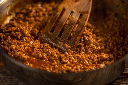 Bolognese sauce in a  panの写真素材