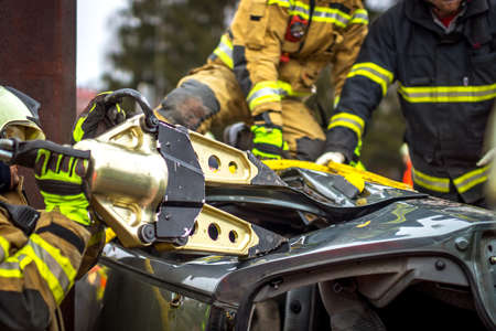 Firefighter in actionの写真素材