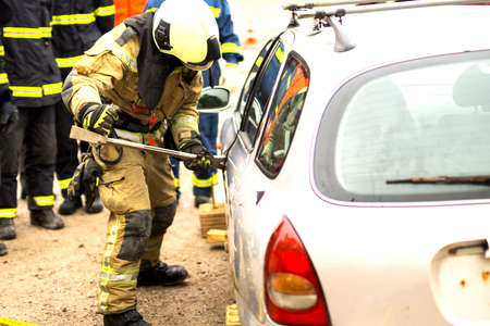 Firefighter in actionの写真素材