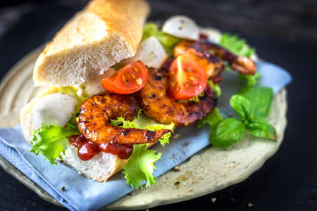 Sandwich with prawn and vegetablesの写真素材