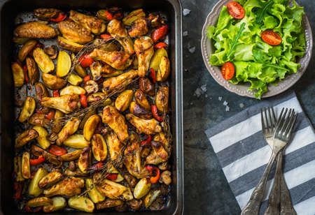 Chicken wings with vegetable, ready to eatの写真素材