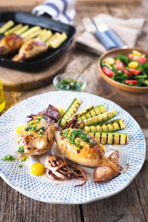 Stuffed squid with buckwheatの写真素材