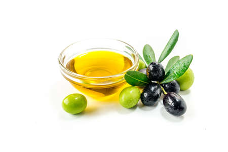 Organic olive oil with  olivesの写真素材