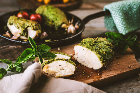 Chicken breast in herb crustの写真素材