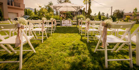 Outdoor setup for wedding receptionのeditorial素材