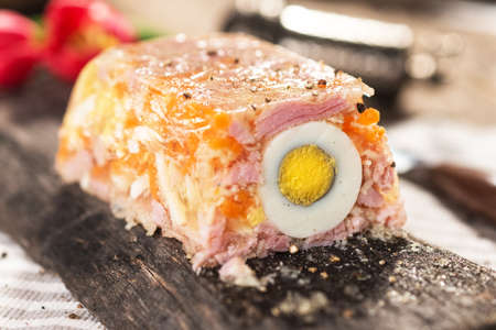 Terrine with ham, egg, carrot and horseradishの写真素材
