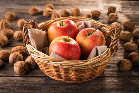 Apples on wooden backgroundの写真素材