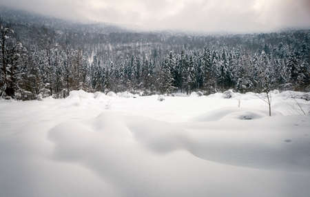 Winter landscape, snowy mountainsの写真素材
