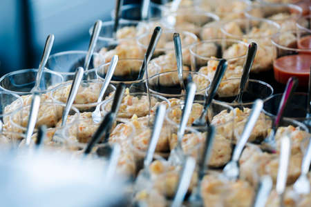 Details of different food at an event or convention congressの写真素材