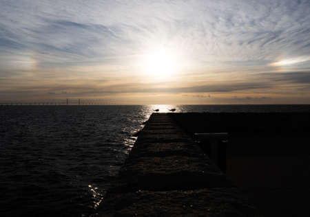 Halo over the Oresund bridgeの写真素材