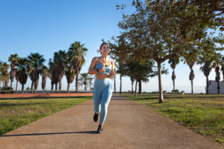 Young sporty woman running in a city park