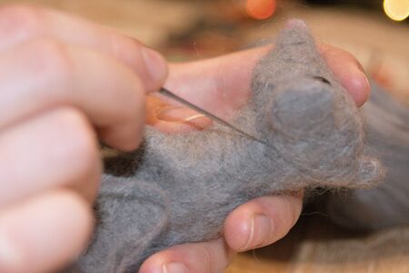 felting wool close-up handsの写真素材