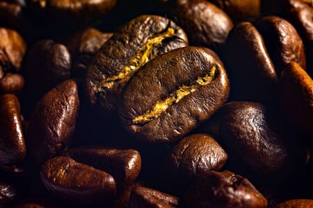 roasted coffee beans close-up macro, coffee background, coffee mood, high resolutionの写真素材