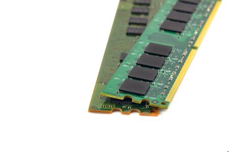 computer RAM, system memory, main memory, random access memory, internal memory, onboard, computer detail, close-up, high resolution, isolated on white backgroundの写真素材