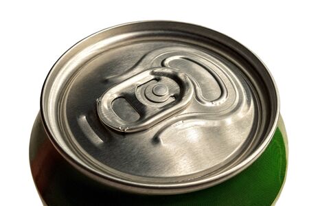 aluminum soda and beer beverage can with water droplets isolated on white background, metal can,...