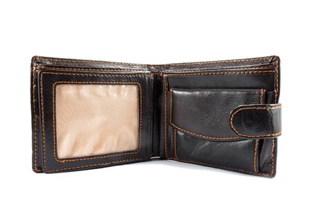 open empty wallet isolated on white background , bankruptcy, debt, mortgage concept