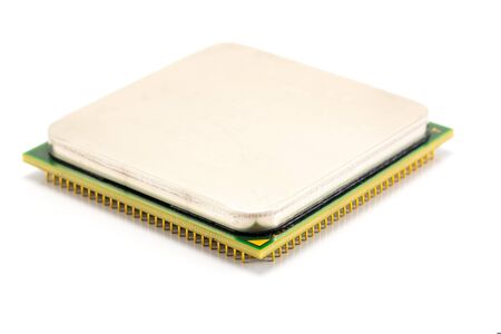computer CPU close-up isolated on white backgroundの写真素材