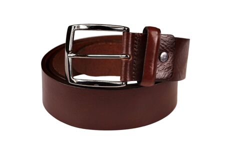 leather men's trouser belt isolated on white backgroundの写真素材