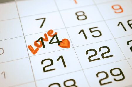 mark on the calendar February 14, Valentine's day, love, relationship, toned, old, vintage