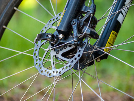 mountain bike disc brake, MTB bike brake system, brake cable, discs and calipersの写真素材