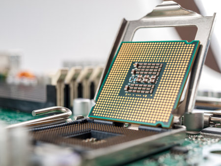 the process of connecting the CPU to the processor socket on a modern computer motherboard,...