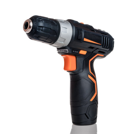 electric cordless screwdriver drill isolated on white background, professional home repair tool, hand power tool, copy space, mock up, designの写真素材