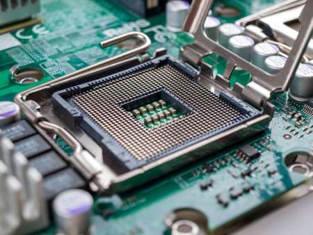 CPU connector on the circuit motherboard with pressure contacts for connecting a silicon...