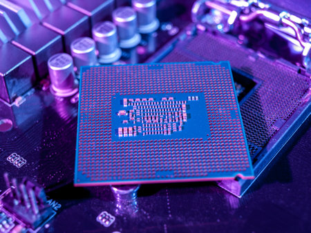 interchangeable silicon microprocessors for desktop, server, laptop, cpu surface with contacts for...