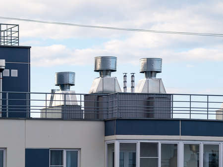 organization of active and passive ventilation and exhaust systems in urban buildings, microclimate in residential premises in high-rise multi-storey apartment buildings, close upの写真素材