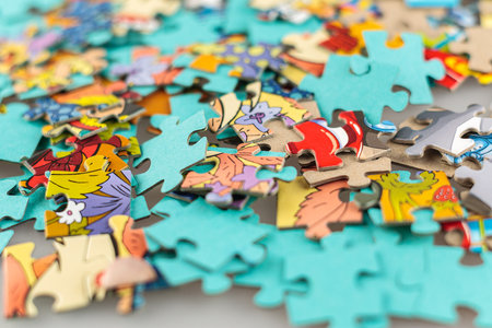 Mosaic details, puzzle games, selective focus, close-upの写真素材