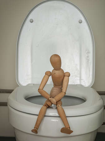 Figure in the form of a human body sitting in the toilet, abdominal pain, diarrhea, nauseaの写真素材