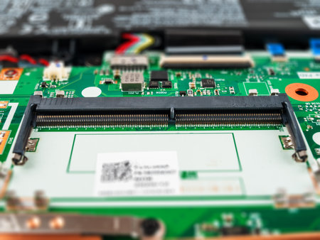 RAM modules in a laptop, increasing replacement, repair, close-upの写真素材