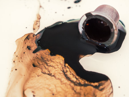 Spilled paint on background texture close-up selective focusの写真素材