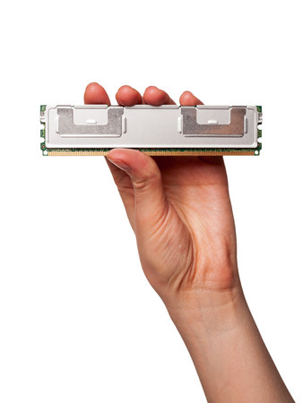 Hand holding RAM modules to assemble a computer, choosing the right components for a computer, types...