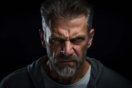 menacing stern angry man portrait closeの素材