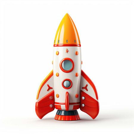 rocket in toy cartoon style illustration close-up backの素材