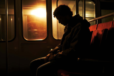 lonely man in the dark silhouette background symbolismの素材