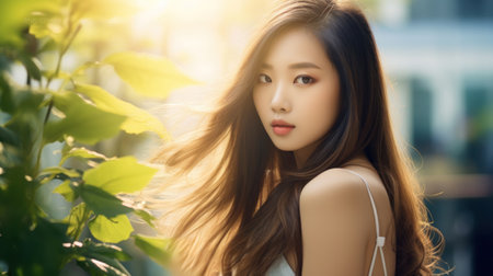 beautiful natural asian model, portrait, closeの素材