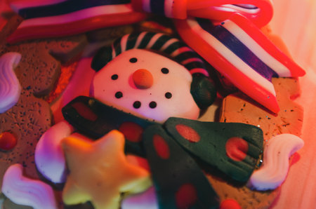 new year's lights garlands and toys decorations, Christmas preparations at home, selective focus, close-upの写真素材