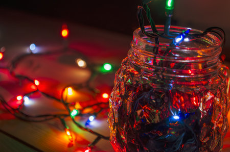 new year's lights garlands and toys decorations, Christmas preparations at home, selective focus,...
