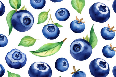 Beautiful watercolor pattern with blueberries and berries - illustration.の素材