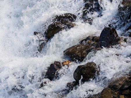 A mountain river with a rapid flow: a mesmerizing stream of water, framed by picturesque mountain...