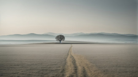 A minimalist landscape with simple shapes and soft colors, creating an atmosphere of calm and harmony.の素材