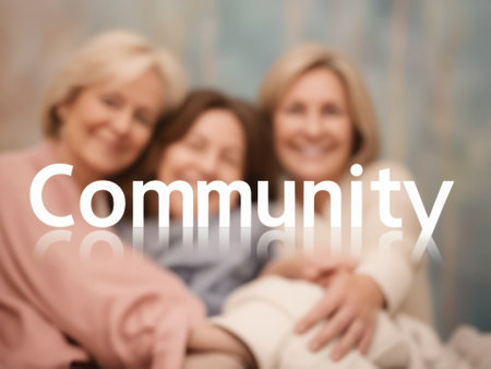 The inscription "Community" on a soft blurry background symbolizes care and support, creating an atmosphere of warmth and unity.の素材