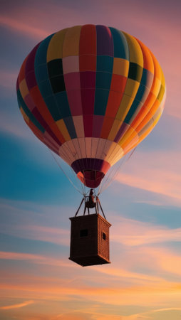 A balloon in a vertical image, ideal for background or wallpaper, creating an atmosphere of lightness and freedom.の素材