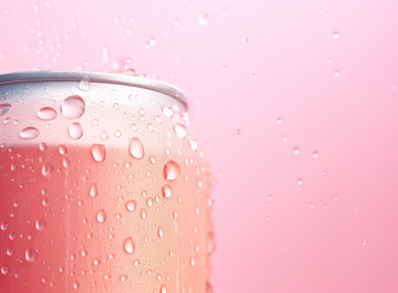 A bright aluminum can against a soft colored background, close-up highlighting the details and texture of the packaging.の素材