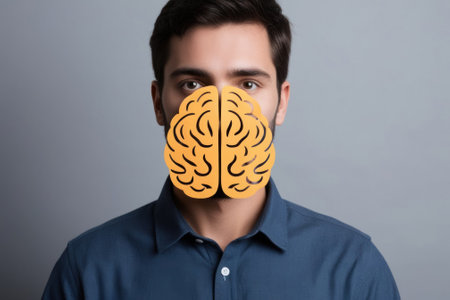 Paper illustration of a man with a brain, symbolizing intelligence and creativity, revealing the depth of the mind.の素材