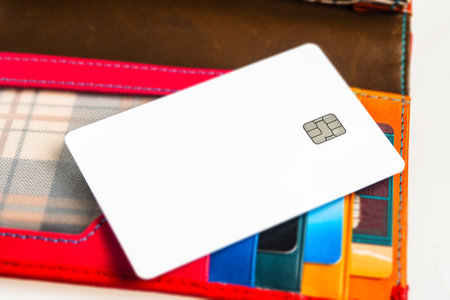 Close-up of bank cards showing different designs and colors. Great content for financial topics.の写真素材